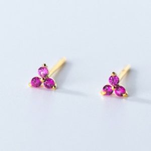 Sterling Silver Pink Rhinestone Earrings Minimal Dainty Classic Stud Earrings